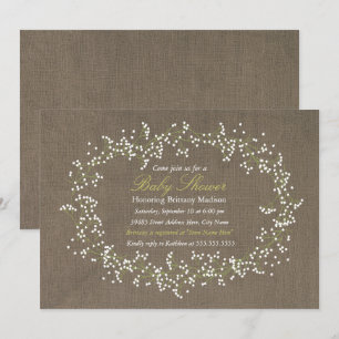 Rustic Floral Wreath & Burlap Baby Shower Invite