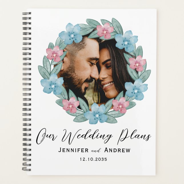Rustic Floral Wreath & Calligraphy Wedding Planner (Front)