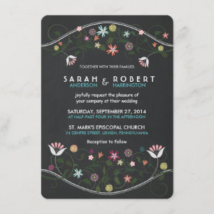 Rustic Floral Wreath Chalkboard Wedding Invitation