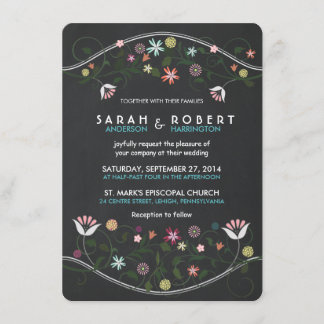 Rustic Floral Wreath Chalkboard Wedding Invitation