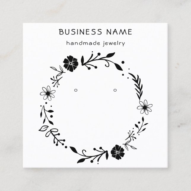 Rustic Floral Wreath Earring Display Square Card (Front)