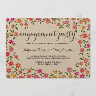 Rustic Floral Wreath Engagement Party Invitation
