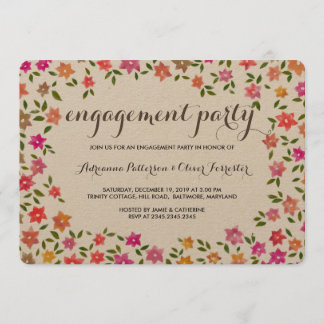 Rustic Floral Wreath Engagement Party Invitation