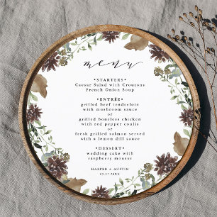 Rustic Floral Wreath Fall Winter Wedding Circle Menu