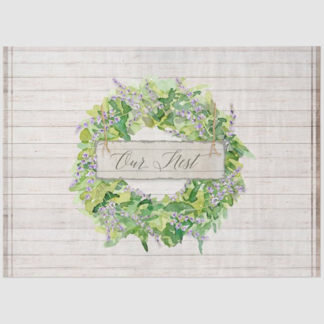 Rustic Floral Wreath Farmhouse Greenery Wood Tissue Paper (Front)