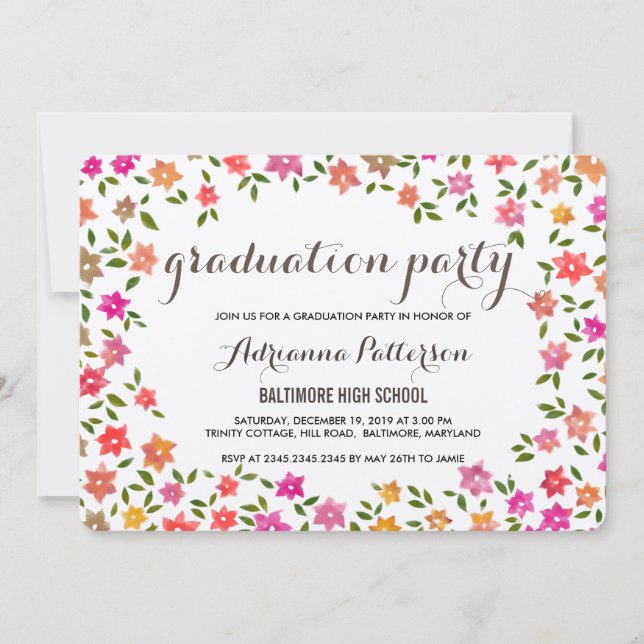 Rustic Floral Wreath Graduation Party Invitation (Front)