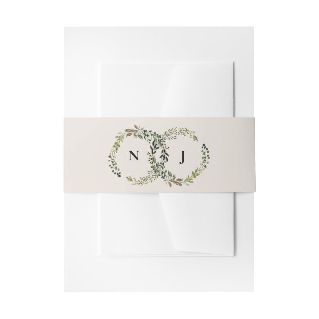 Rustic floral wreath initials wedding invitation belly band (Front Example)