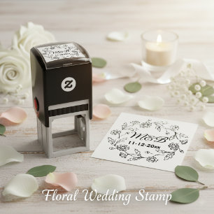 Rustic Floral Wreath - Newlyweds Monograms Wedding Self-inking Stamp