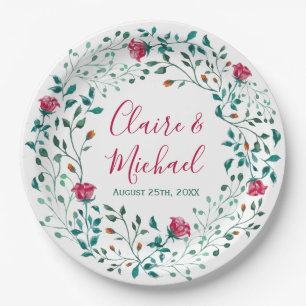 Rustic Floral Wreath   Personalised Wedding Paper Plate