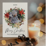 Rustic Floral Wreath Photo Merry Christmas Holiday Card<br><div class="desc">Celebrate he holiday season with our Rustic Floral Wreath Photo Merry Christmas Holiday Card. Personalise with a photo and a message of your own to create a one of a kind card that is sure to impress your family and friends. Designed with a rustic floral wreath on the front with...</div>