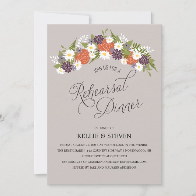 Rustic Floral Wreath Rehearsal Dinner Invitation (Front)