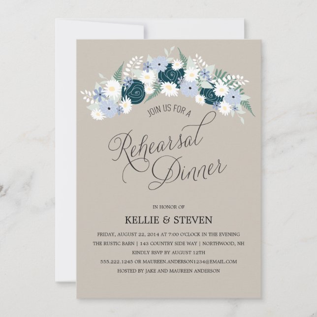Rustic Floral Wreath Rehearsal Dinner Invitation (Front)