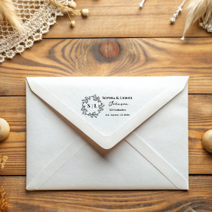 Rustic Floral Wreath Return Address Rubber Stamp