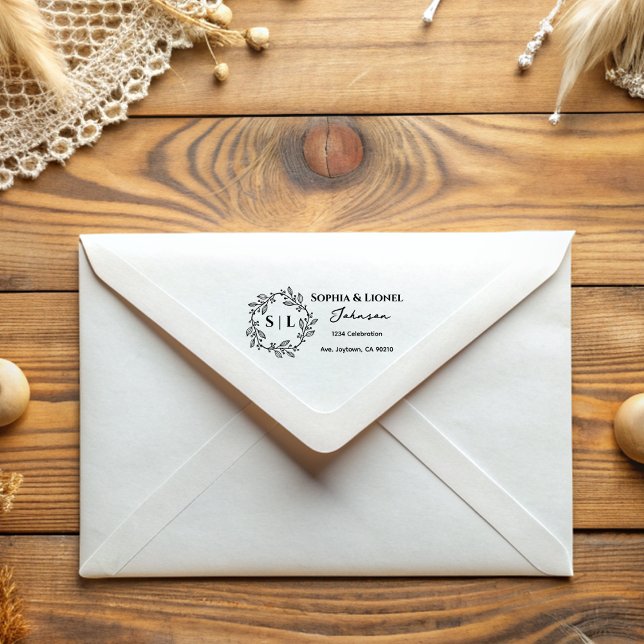 Rustic Floral Wreath Return Address Rubber Stamp (Creator Uploaded)