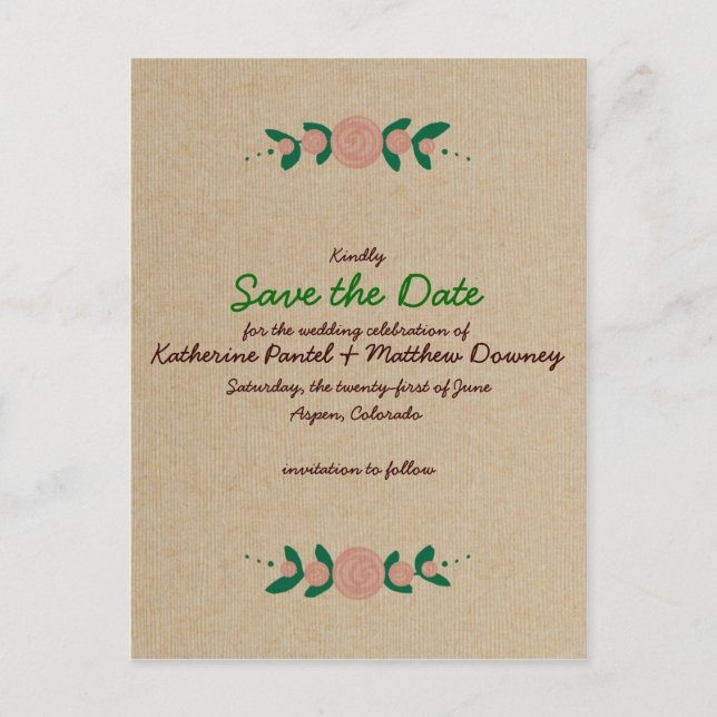 Rustic Floral Wreath Save the Date Announcement Postcard (Front)