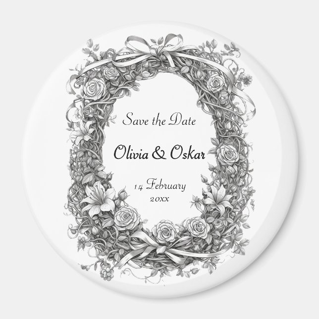 Rustic Floral Wreath, Save the Date Magnet (Front)