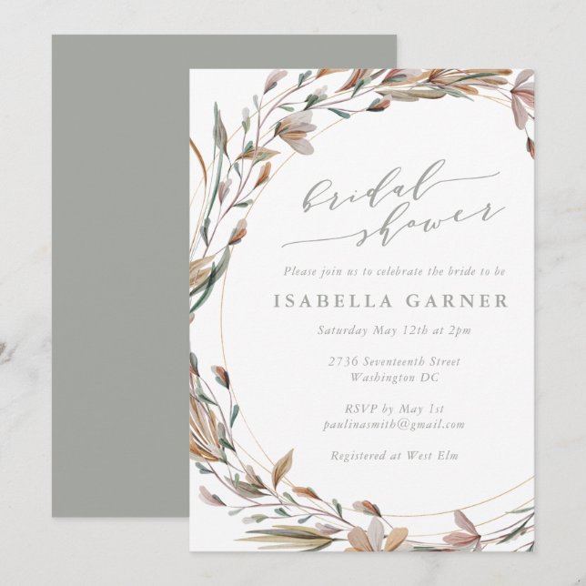 Rustic Floral Wreath Watercolor Bridal Shower  Invitation (Front/Back)
