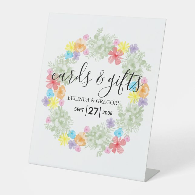 Rustic Floral Wreath Wedding Cards & Gifts Pedestal Sign (Front)
