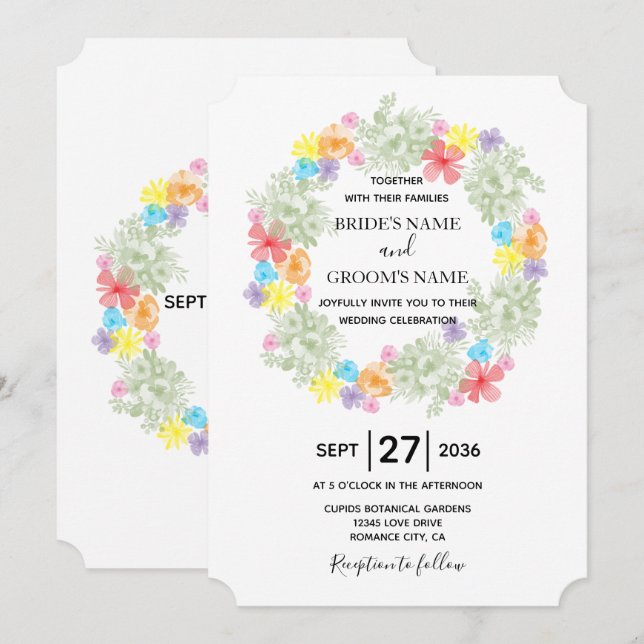 Rustic Floral Wreath Wedding Invitations (Front/Back)
