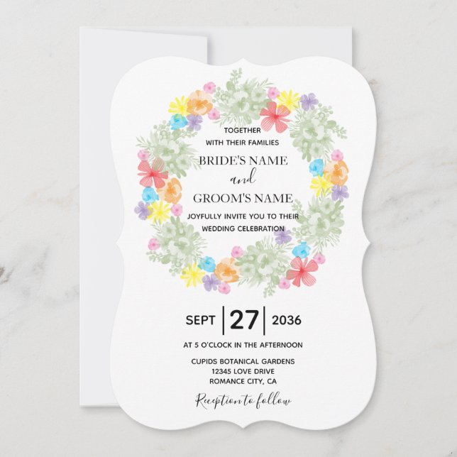 Rustic Floral Wreath Wedding Invitations (Front)