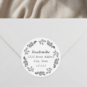 Rustic Floral Wreath Wedding Return Address Classic Round Sticker