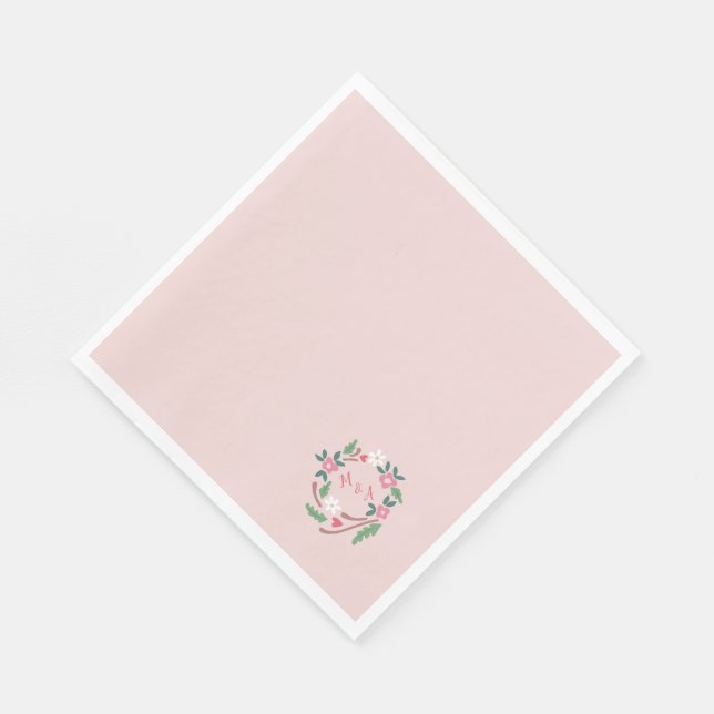 Rustic Floral Wreath with Monogram Classic Napkin (Corner)
