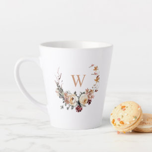 Rustic Floral Wreath with Your Monogram Latte Mug