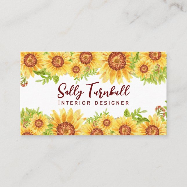 Rustic Floral Yellow Sunflower QR Code Business Card (Front)