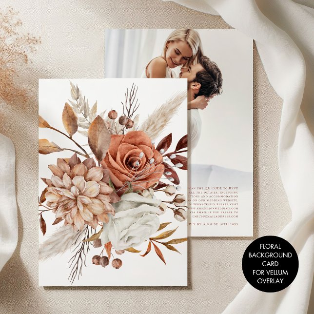 Rustic Florals Background for Vellum Wedding Invitation (Front and back view)