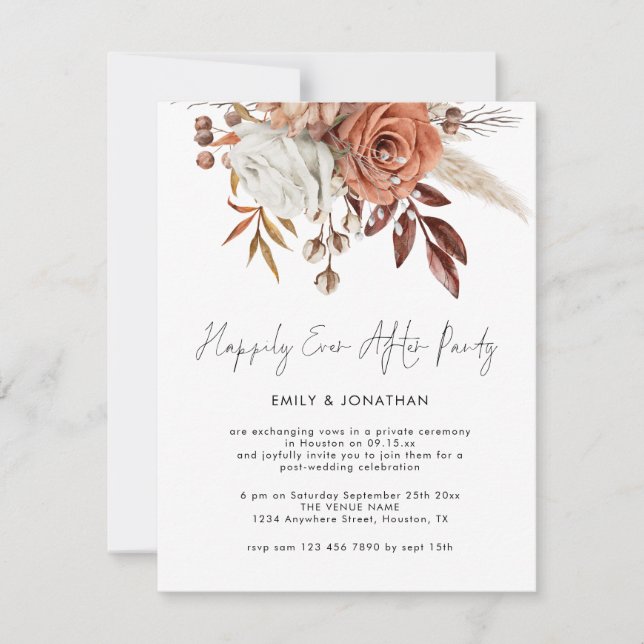 Rustic Florals Happily Ever After Party Wedding Invitation (Front)
