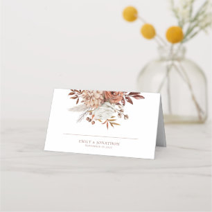 Rustic Florals Names Brown Text Date Wedding Place Card