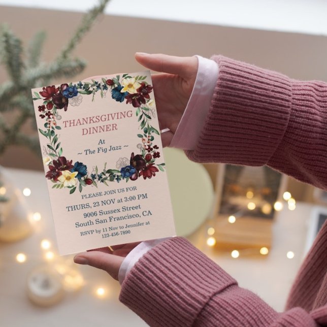 Rustic Florals Thanksgiving Dinner Custom  Invitation (Creator Uploaded)