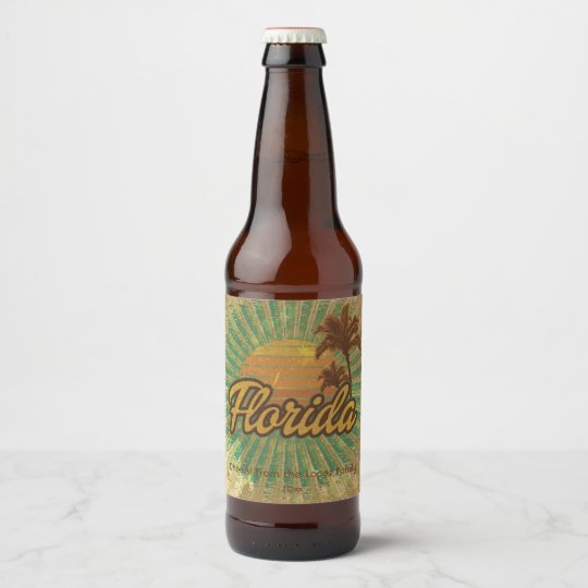 Rustic, Florida with Palm Trees Beer Bottle Label
