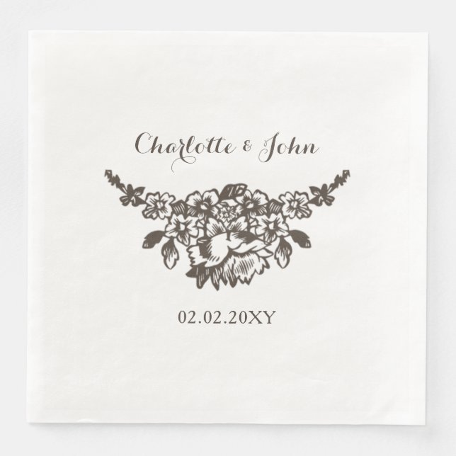 Rustic Flourish Vintage Wedding Napkin (Front)