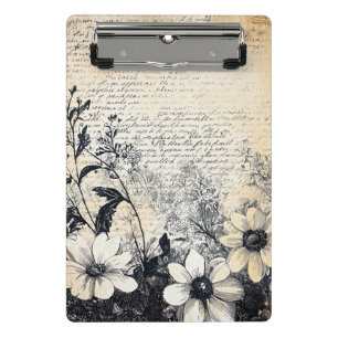 Rustic Flower and Calligraphy - Aged Brown Paper 1 Mini Clipboard