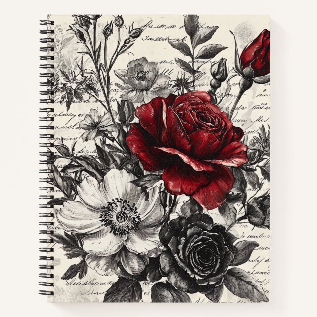 Rustic Flower and Calligraphy - Aged Brown Paper 3 Notebook (Front)