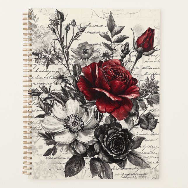 Rustic Flower and Calligraphy - Aged Brown Paper 3 Planner (Front)
