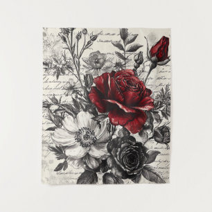 Rustic Flower and Calligraphy - Aged Brown Paper 3 Tapestry