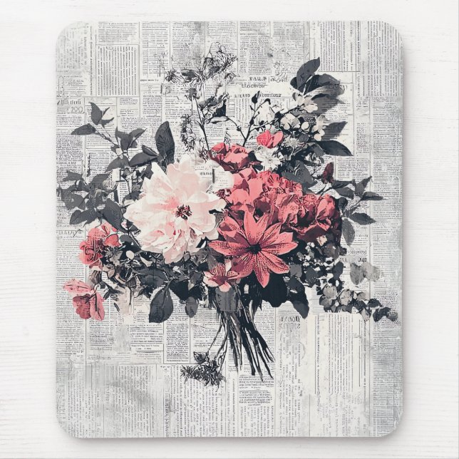 Rustic Flower and Calligraphy - Aged Brown Paper 5 Mouse Mat (Front)
