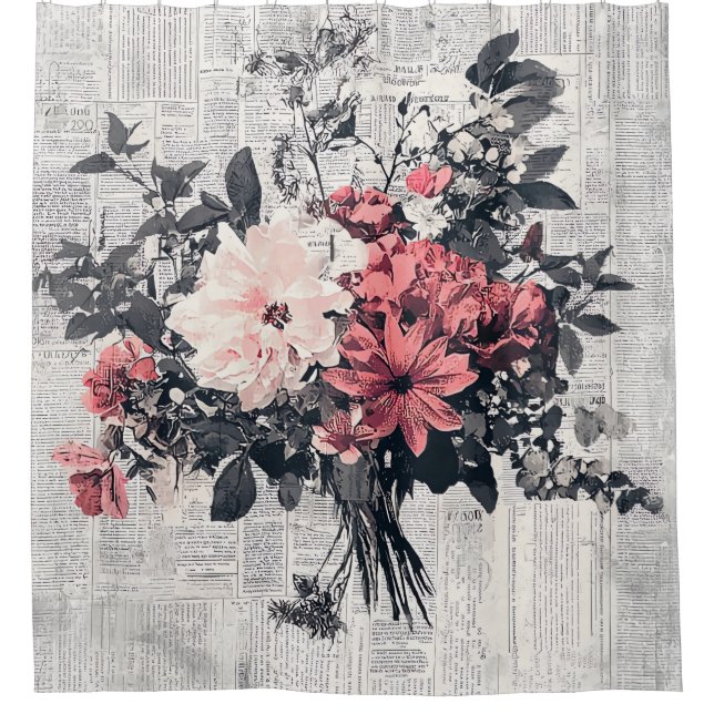 Rustic Flower and Calligraphy - Aged Brown Paper 5 Shower Curtain (Front)