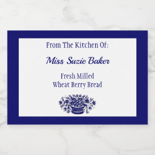 Rustic Flower Basket Blue White Food Labels