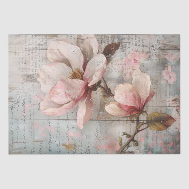 Rustic Flower Blossom on Wood Decoupage Tissue Paper (Front)