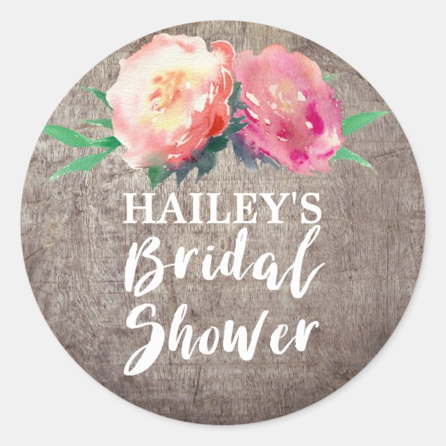 Rustic Flower Bouquet Bridal Shower Favour Sticker (Front)