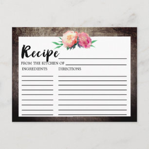 Rustic Flower Bouquet Bridal Shower Recipe Cards