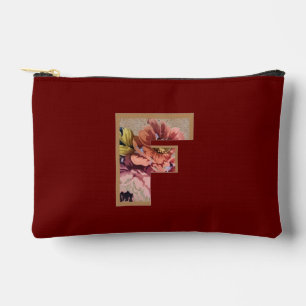 Rustic Flower Initial F Burgundy Accessory Pouch