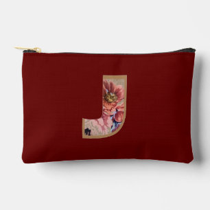 Rustic Flower Initial J Burgundy Accessory Pouch