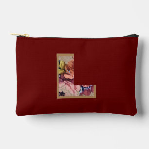 Rustic Flower Initial L Burgundy Accessory Pouch