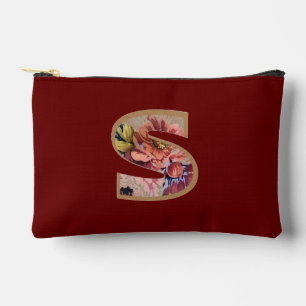 Rustic Flower Initial S Burgundy Accessory Pouch