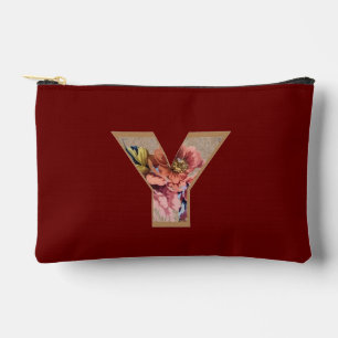 Rustic Flower Initial Y Burgundy Accessory Pouch