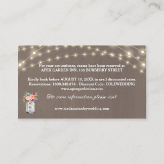 Rustic Flower Lights Mason Jar Wedding Details Enclosure Card